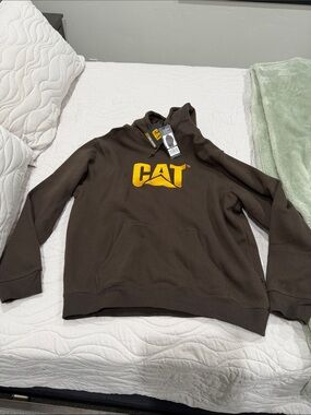 Caterpillar Brown Hoodie with Yellow Logo Pullover